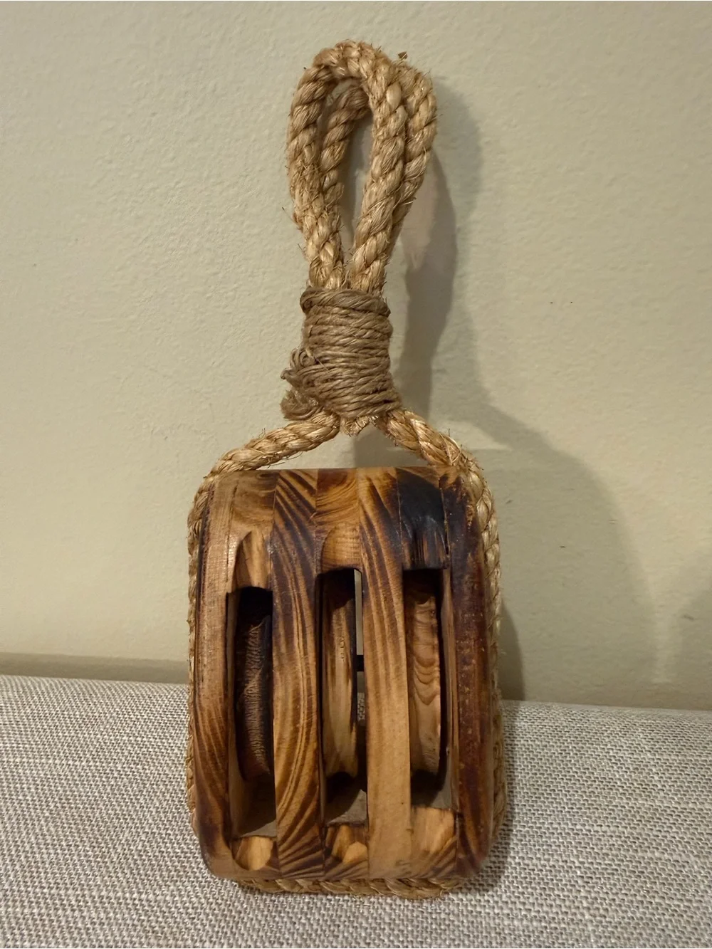 Vintage Wood Triple Sheave Pulley Block Nautical Decor⁠